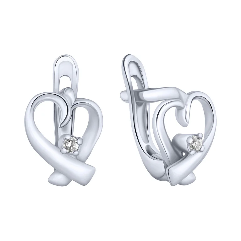 Срібні сережки "Сердечка" з фіанітами - 2139023