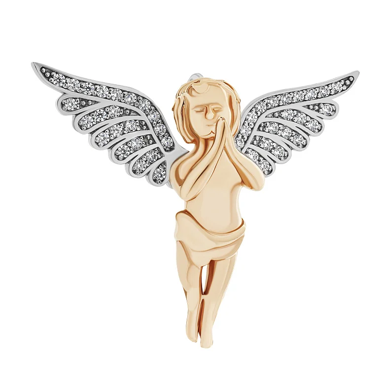 Підвіс у червоному та білому золоті "Янголятко" з фіанітами - 2127689