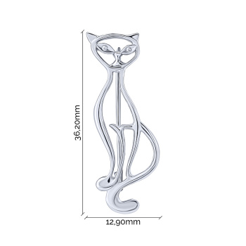 Серебряная брошь "Кот" - 2083227