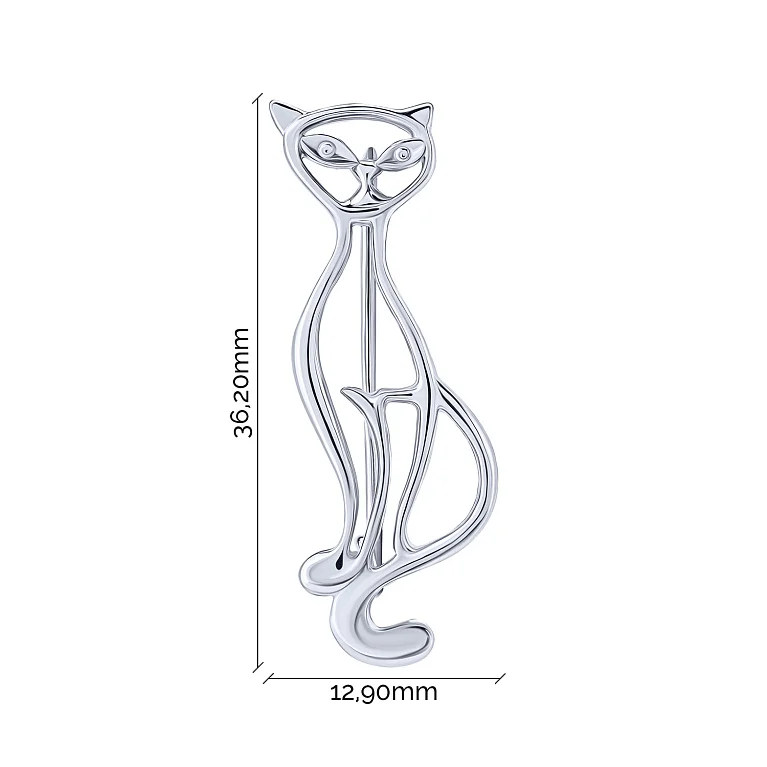 Серебряная брошь "Кот" - 2083227