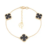 Браслет "Клевер" в красном золоте с ониксом плетение якорь - 1642731