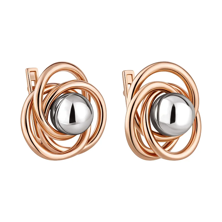Сережки "Кульки" з переплетенням у комбінованому золоті - 2139314