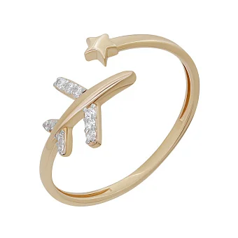 Кольцо незамкнутое из красного золота с фианитами "Мрія" - 1301201