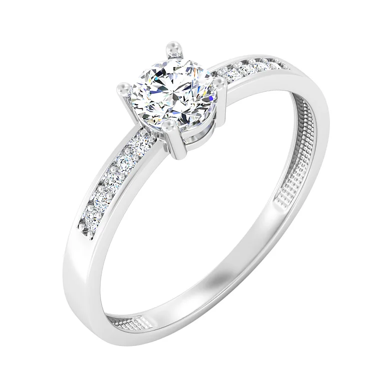 Каблучка із білого золота з фіанітами - 2120221