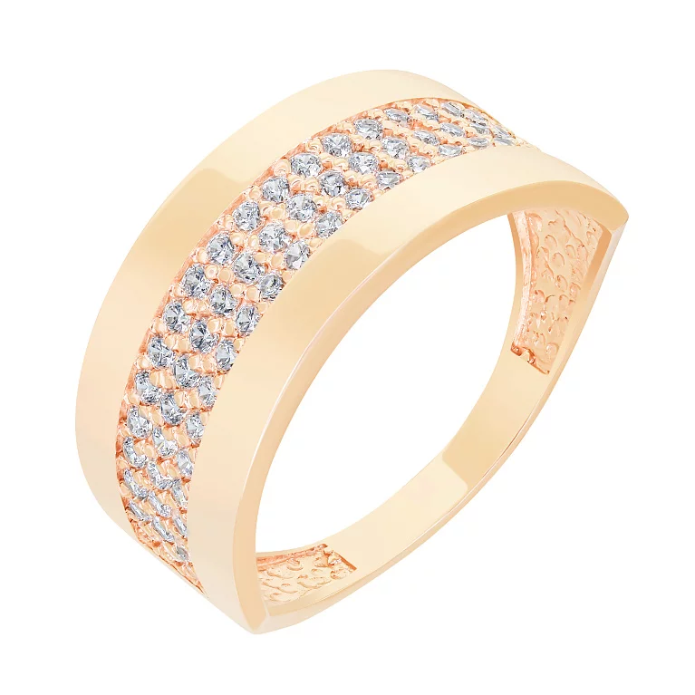 Широкое кольцо из красного золота с фианитами. Артикул 116121: цена, отзывы, фото – купить в интернет-магазине AURUM