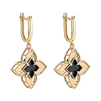 Серьги с повесом из красного золота "Цветок" с ониксом - 2133624