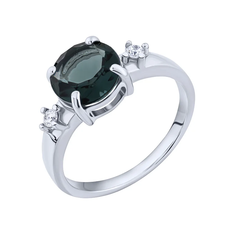 Каблучка з топазом лондон і фіанітами в сріблі - 2162695