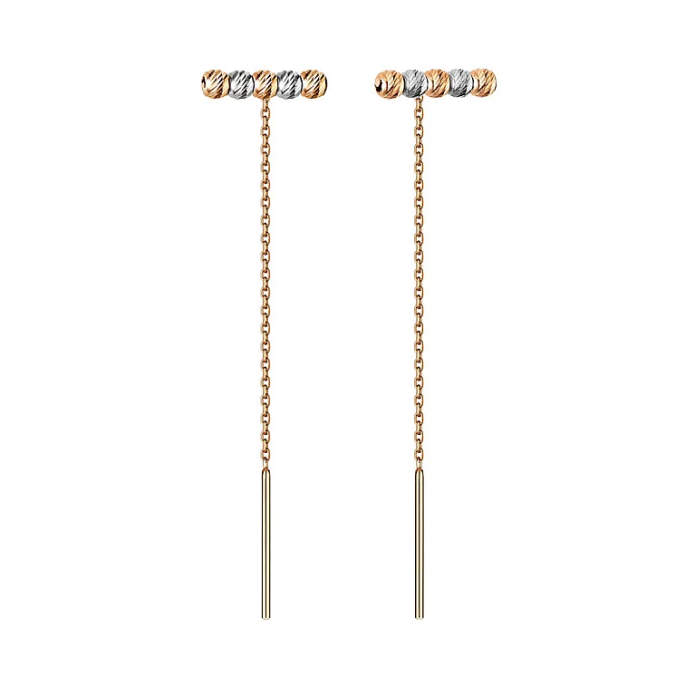 Сережки-протяжки з комбінованого золота "Кульки". Артикул 107231кб: ціна, відгуки, фото – купити в інтернет-магазині AURUM