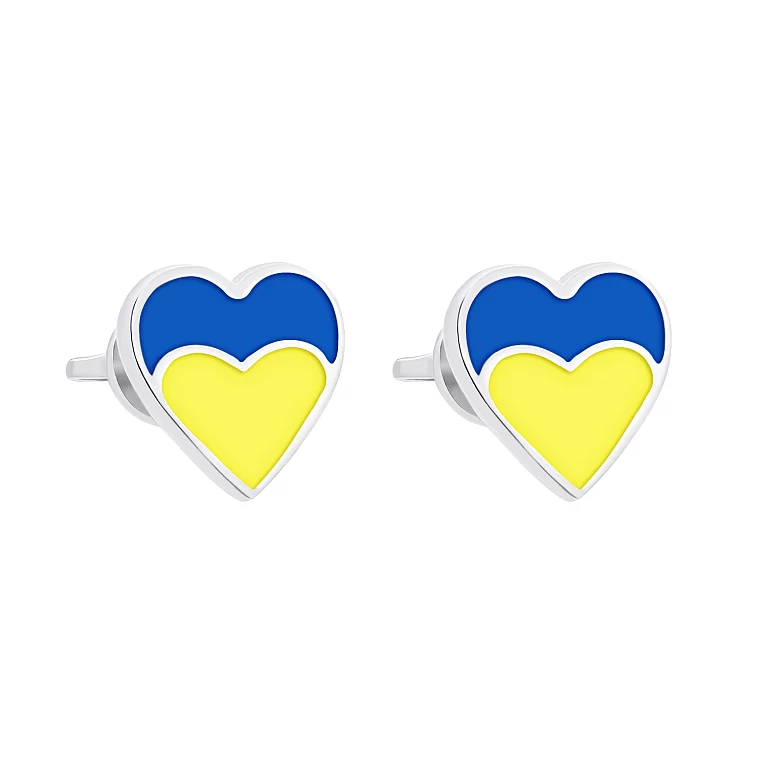 Срібні сережки-гвоздики з синьою та жовтою емаллю "Україна в Серці". Артикул 7518/20709e/73: ціна, відгуки, фото – купити в інтернет-магазині AURUM