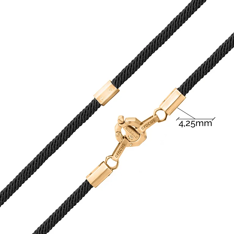 Бавовняний шнурок із замком з червоного золота та фіанітом - 959822