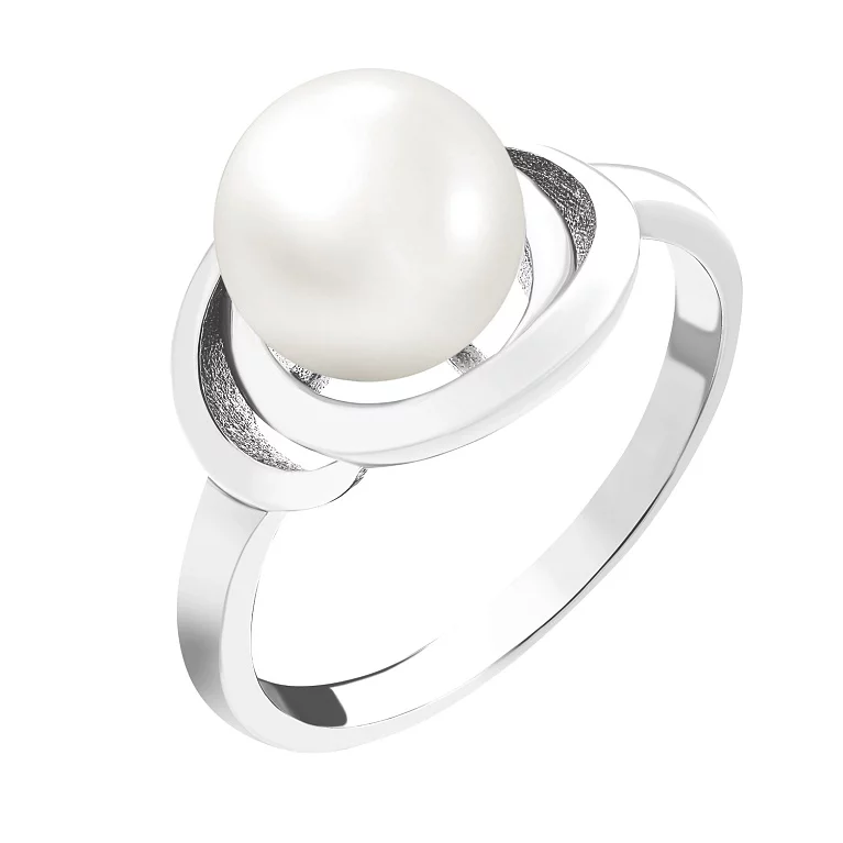 Серебряное кольцо с родированием и жемчугом. Артикул 7001/2122425/159: цена, отзывы, фото – купить в интернет-магазине AURUM