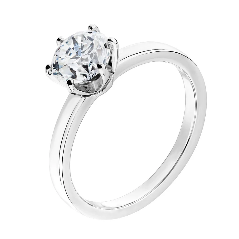 Кольцо из белого золота с бриллиантом в классическом стиле - 1835282