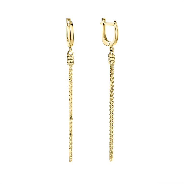 Золоті сережки з підвісними ланцюжками. Артикул 1091084ж: ціна, відгуки, фото – купити в інтернет-магазині AURUM