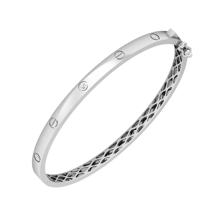 Жесткий браслет из белого золота "Love" с фианитами - 2205521