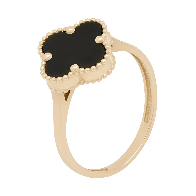 Золотое кольцо "Клевер" с ониксом. Артикул 116361/23: цена, отзывы, фото – купить в интернет-магазине AURUM