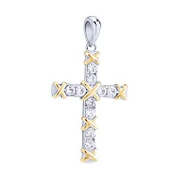 Серебряный крестик с фианитами и желтым родированием - 2094001