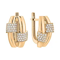 Широкі сережки у червоному золоті з фіанітами - 2162791