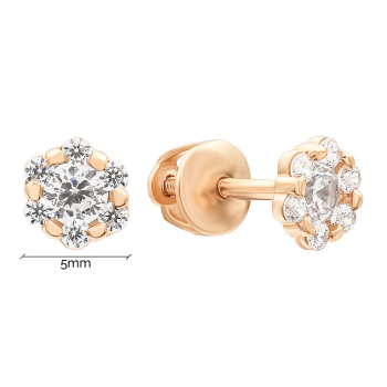 Сережки-гвоздики из красного золота с фианитами - 870405