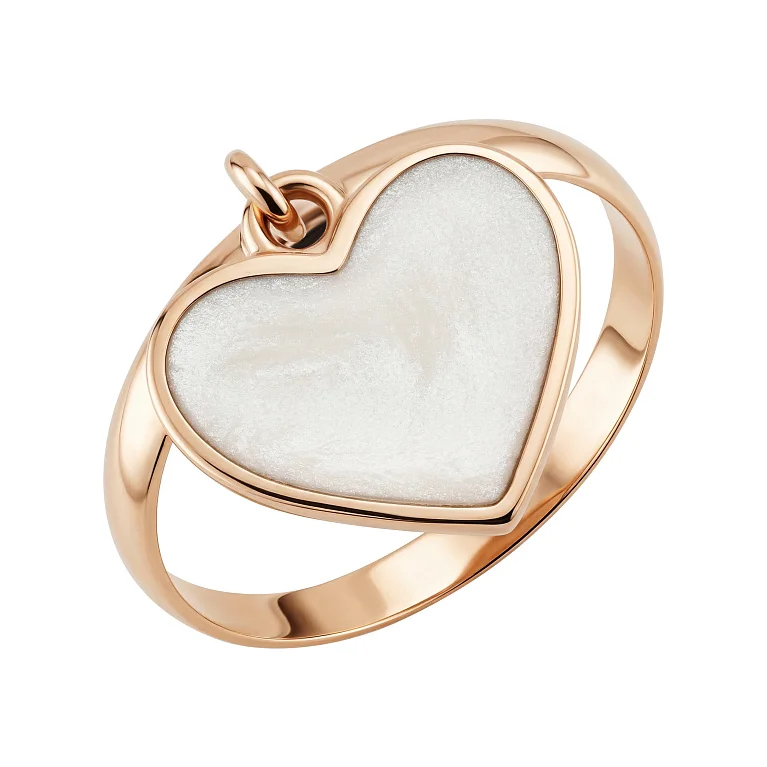 Каблучка у червоному золоті з емаллю та підвісом "Серце" - 2210554