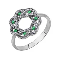 Каблучка "Квітка" в білому золоті з діамантами та смарагдами - 1984579