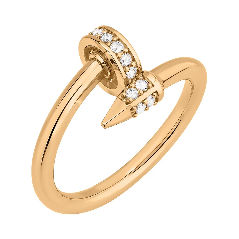 Каблучка "Цвях" із червоного золота з фіанітами - 2129766