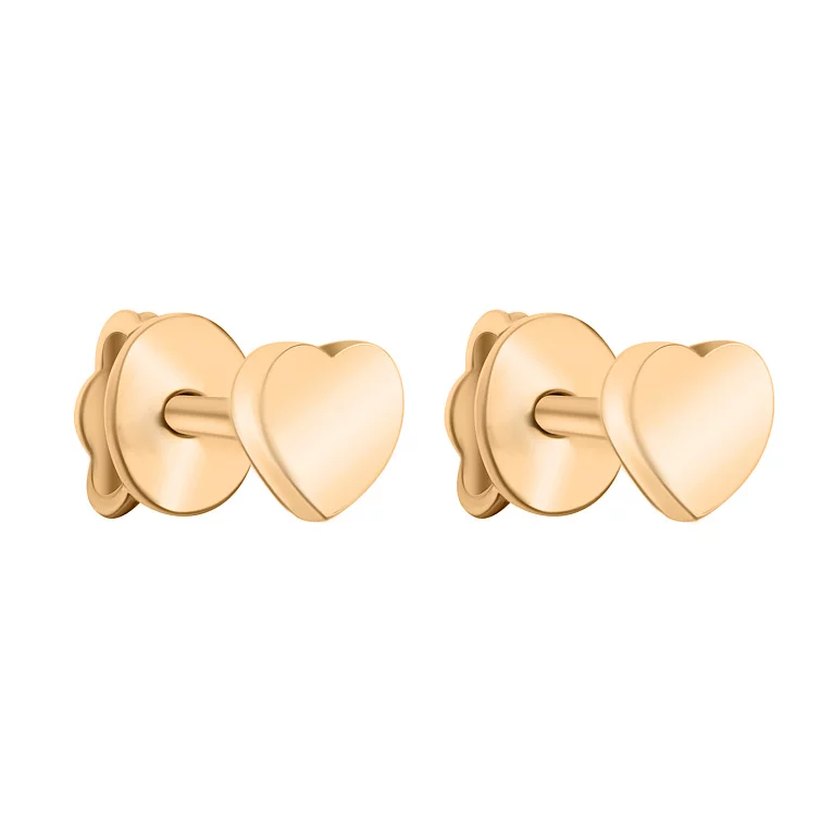 Золоті сережки-гвоздики "Сердечка". Артикул 107146: ціна, відгуки, фото – купити в інтернет-магазині AURUM