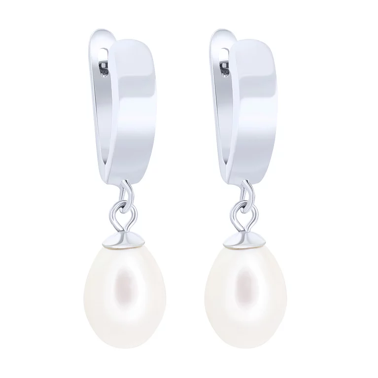 Сережки срібні з підвісними перлами. Артикул 7502/2110583/159: ціна, відгуки, фото – купити в інтернет-магазині AURUM