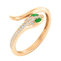 Незамкнена каблучка "Змія" із червоного золота з фіанітами - 2125777