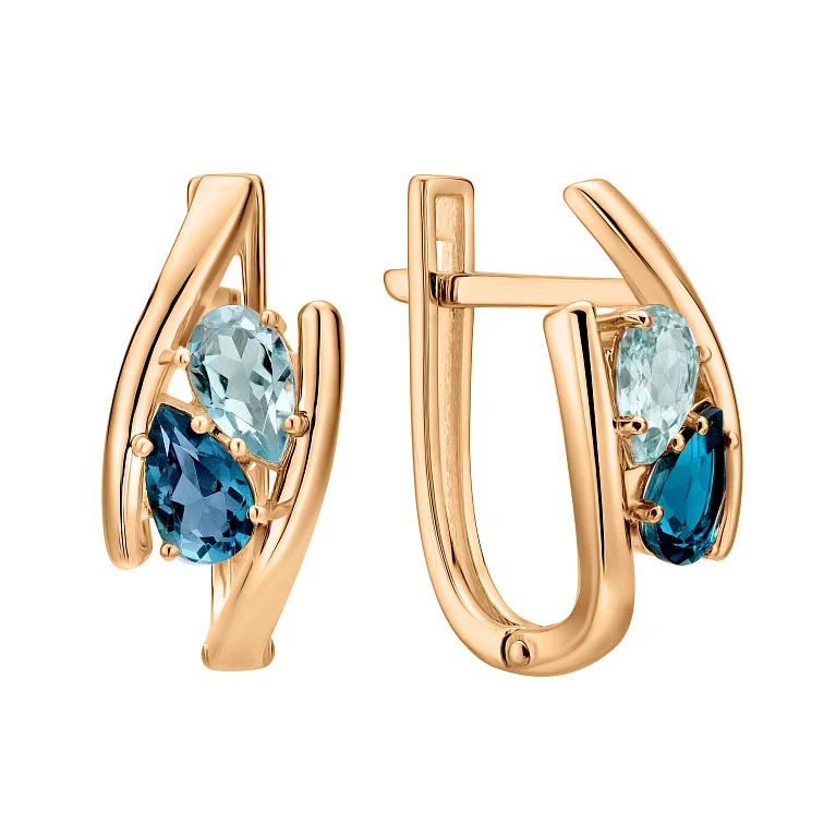 Елегантні сережки з червоного золота з топазом - 2221170