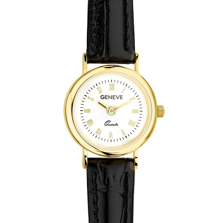Наручные часы "Geneve" в лимонном золоте с кожаным ремешком - 2181235