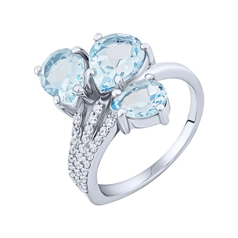 Срібна каблучка з топазами та фіанітами - 2167006