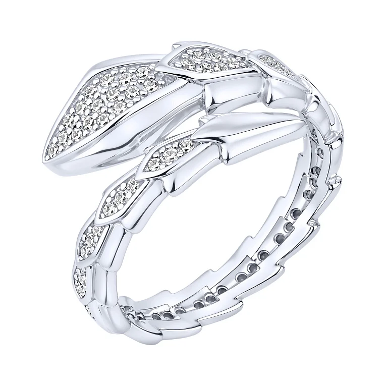 Незамкнутое кольцо "Змея" из серебра с фианитами  - 2205843