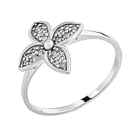 Стильна каблучка "Квітка" у білому золоті з діамантами - 1955341