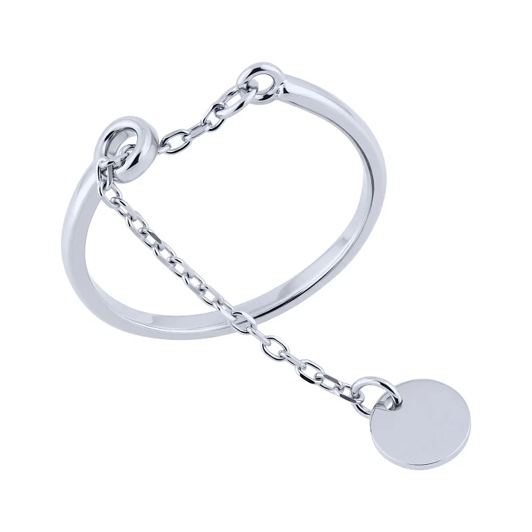 Серебряное кольцо с цепочкой и подвесом "Монета" - 2159479