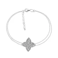 Двойной браслет "Цветок" из белого золота с бриллиантами плетение якорь - 2063685