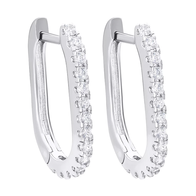 Сережки-кільця срібні з фіанітами . Артикул 7502/20630: ціна, відгуки, фото – купити в інтернет-магазині AURUM