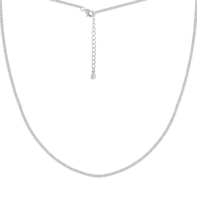 Серебряное теннисное колье с дорожкой из фианитов - 2058003