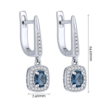 Серьги из серебра с подвесом "Квадрат" с топазом и фианитами - 2297744
