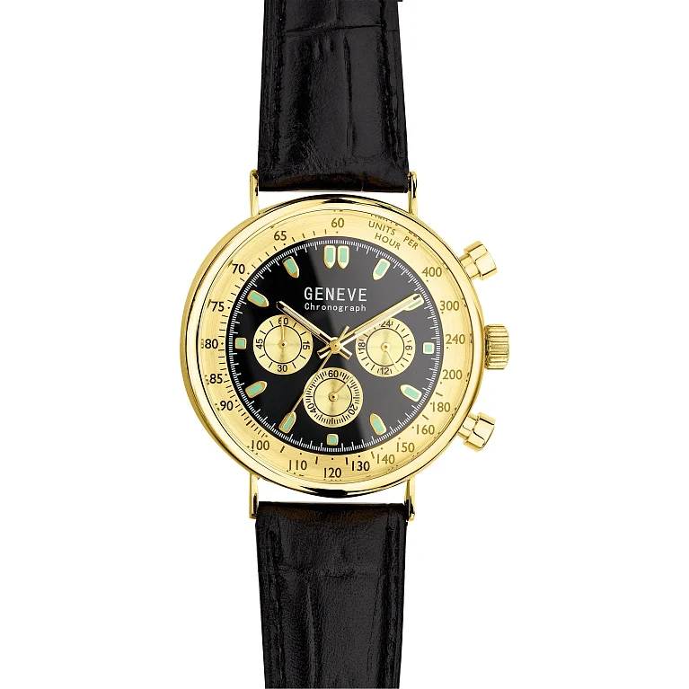 Наручные часы из лимонного золота с кожаным ремешком "Geneve" - 2181241