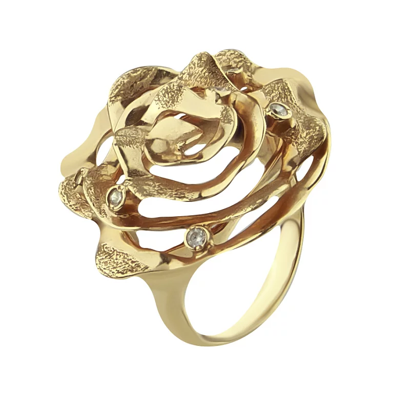 Золотое кольцо с фианитом "Роза". Артикул 320592: цена, отзывы, фото – купить в интернет-магазине AURUM