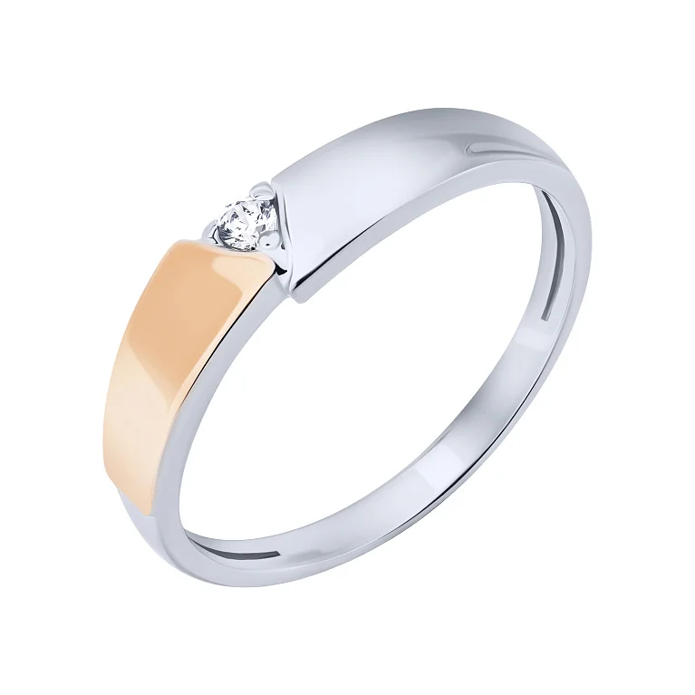 Серебряное кольцо с фианитом и серебряной накладкой - 2117653