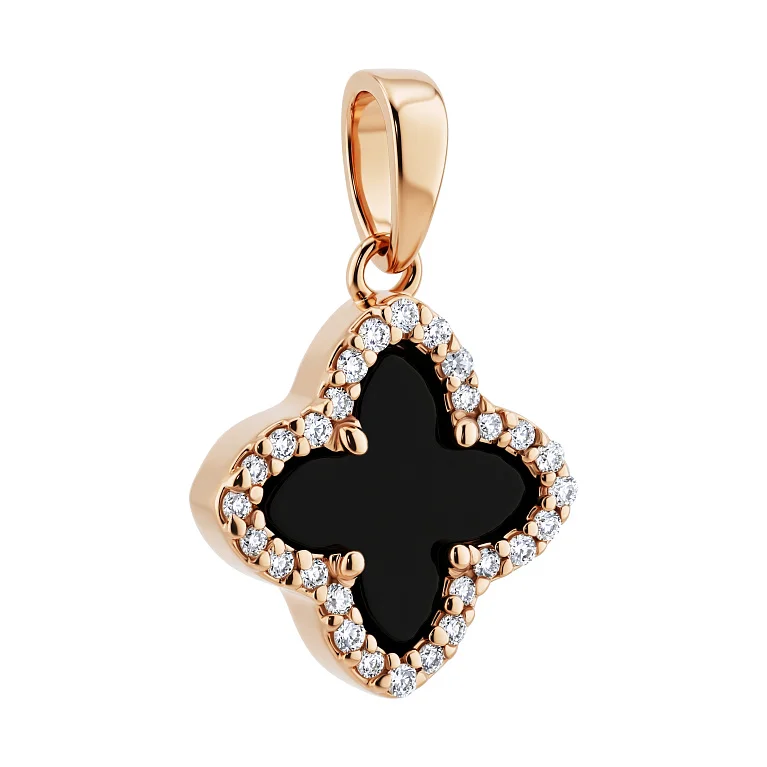 Підвіс з червоного золота "Квітка" з агатом та фіанітами - 2214323