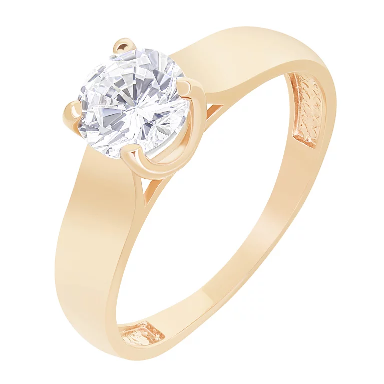 Помолвочное кольцо в красном золоте с фианитом. Артикул 115641: цена, отзывы, фото – купить в интернет-магазине AURUM