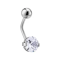 Серебряный пирсинг в пупок с фианитом - 1964714