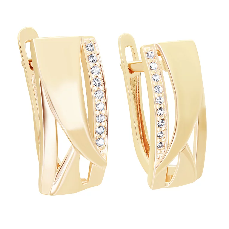 Золоті сережки з фіанітами. Артикул 215571: ціна, відгуки, фото – купити в інтернет-магазині AURUM