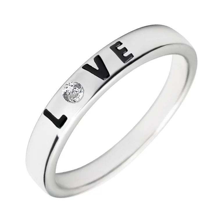 Каблучка з срібла "Love" з фіанітом. Артикул 7501/К2Ф/1346: ціна, відгуки, фото – купити в інтернет-магазині AURUM