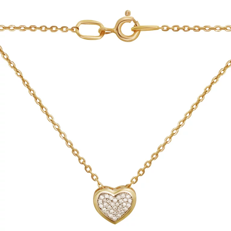 Золотая цепочка с подвеской и бриллиантами "Сердце" в якорном плетении. Артикул PHF1PAVErw: цена, отзывы, фото – купить в интернет-магазине AURUM