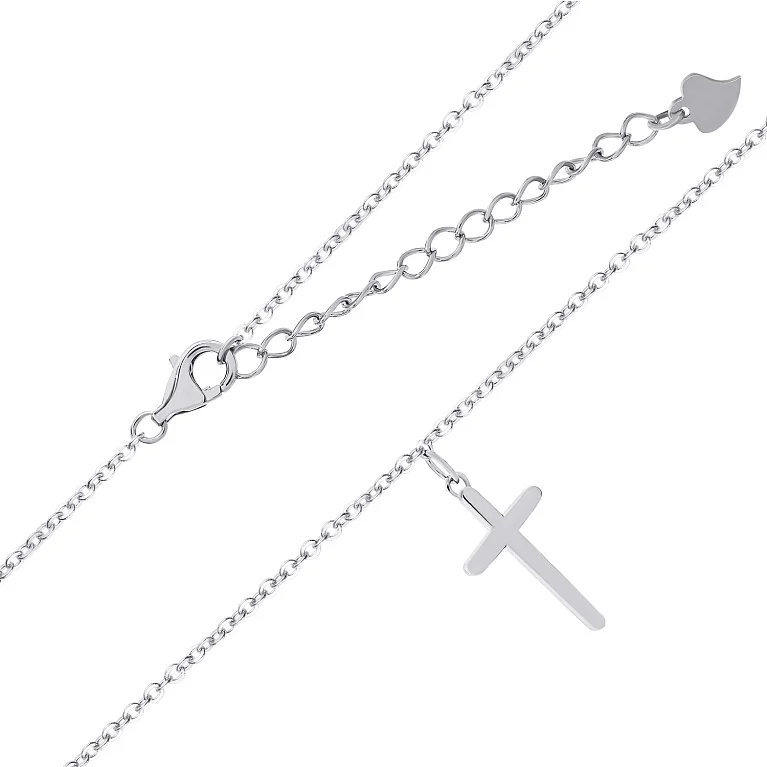 Срібне кольє з підвісом "Хрестик" якірне плетіння - 2135403