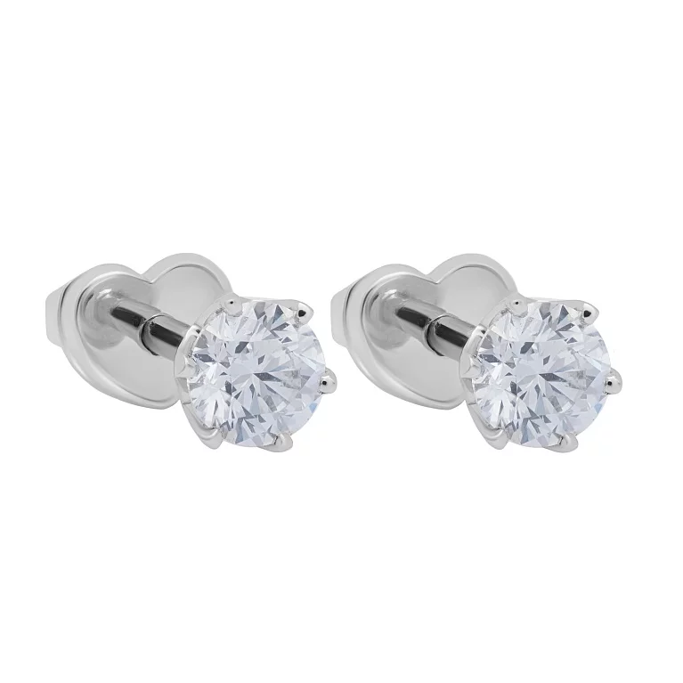 Сережки-гвоздики з діамантом з білого золота. Артикул 102-10040/1(4,2)б: ціна, відгуки, фото – купити в інтернет-магазині AURUM