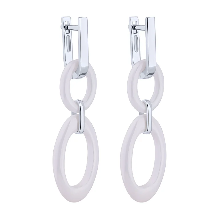 Срібні сережки "Овал" з керамічними підвісами - 2149453